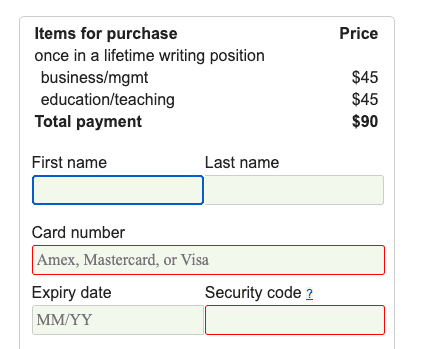 Snippet of Craigslist posting experience where user can enter their credit card information to pay for the post.