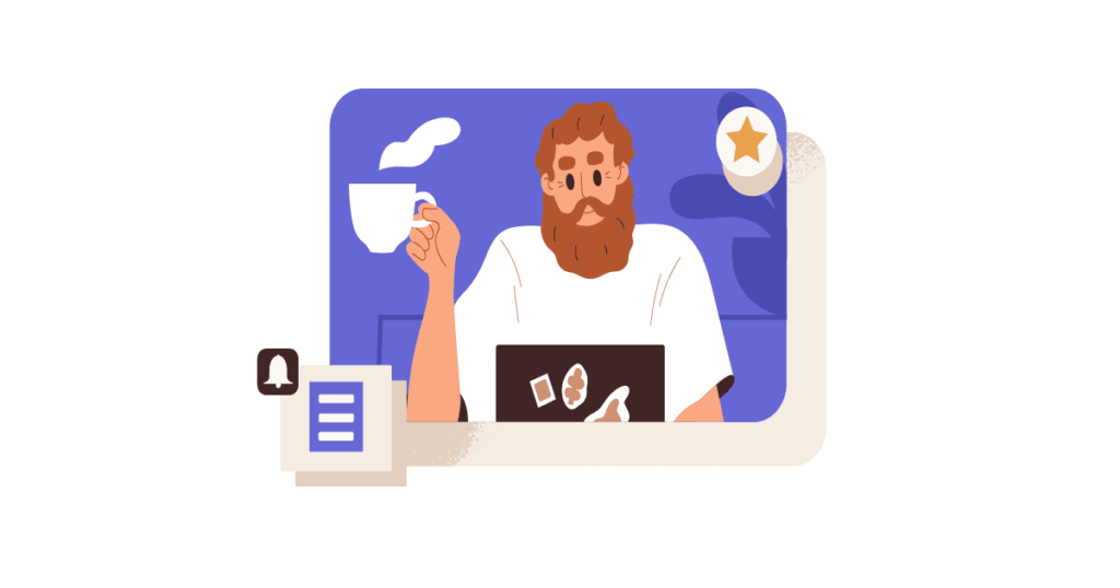 Cartoon of person reading on computer.